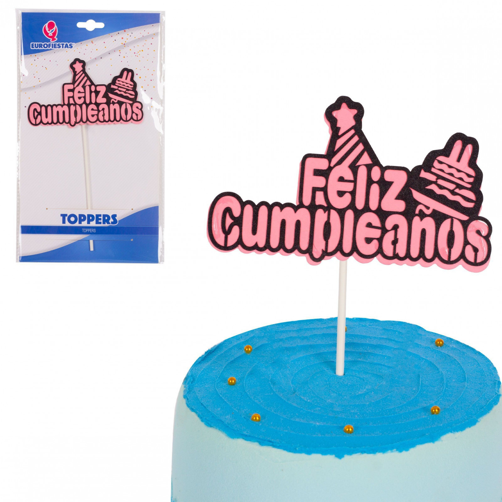 Feliz aniversário letras rosa topper