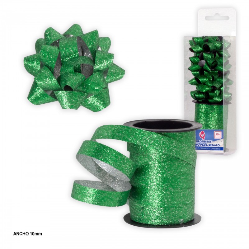 Roll 10m loop 1cm verde glitter