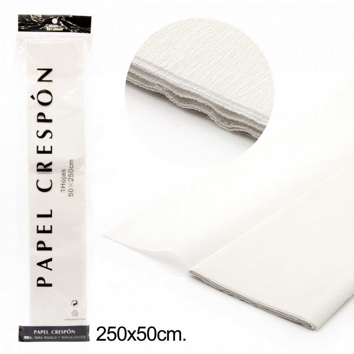 Papel crepado branco 0 5 x 2 5 m.