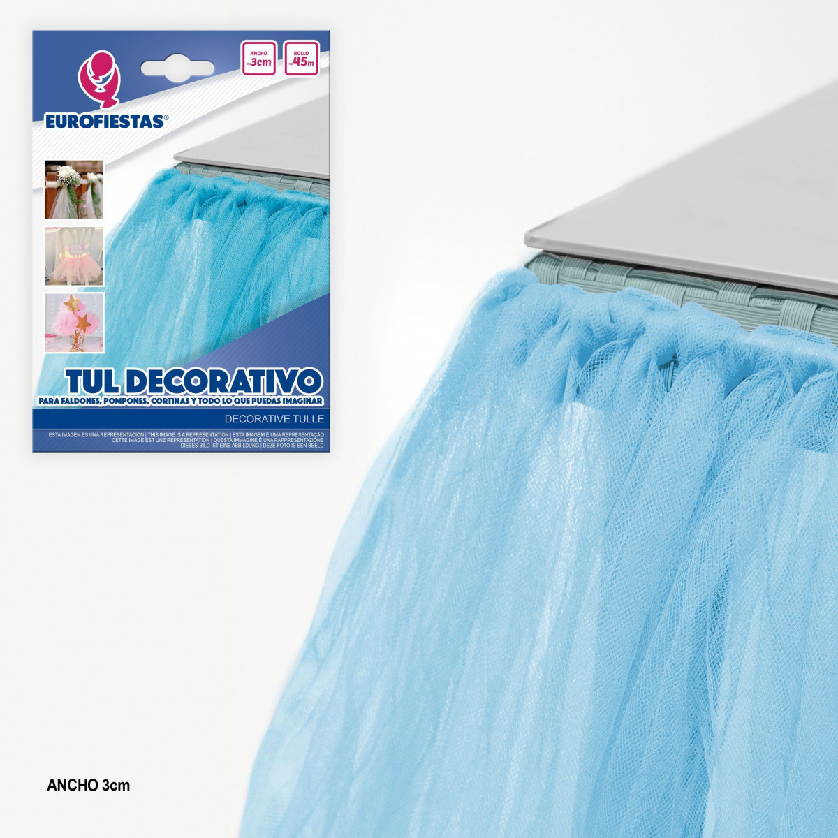 Rolo de tule 45m 3cm azul celeste