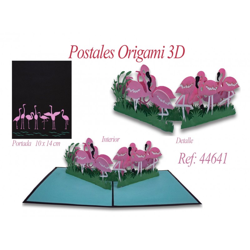 Cartão postal de flamingos de origami 3d