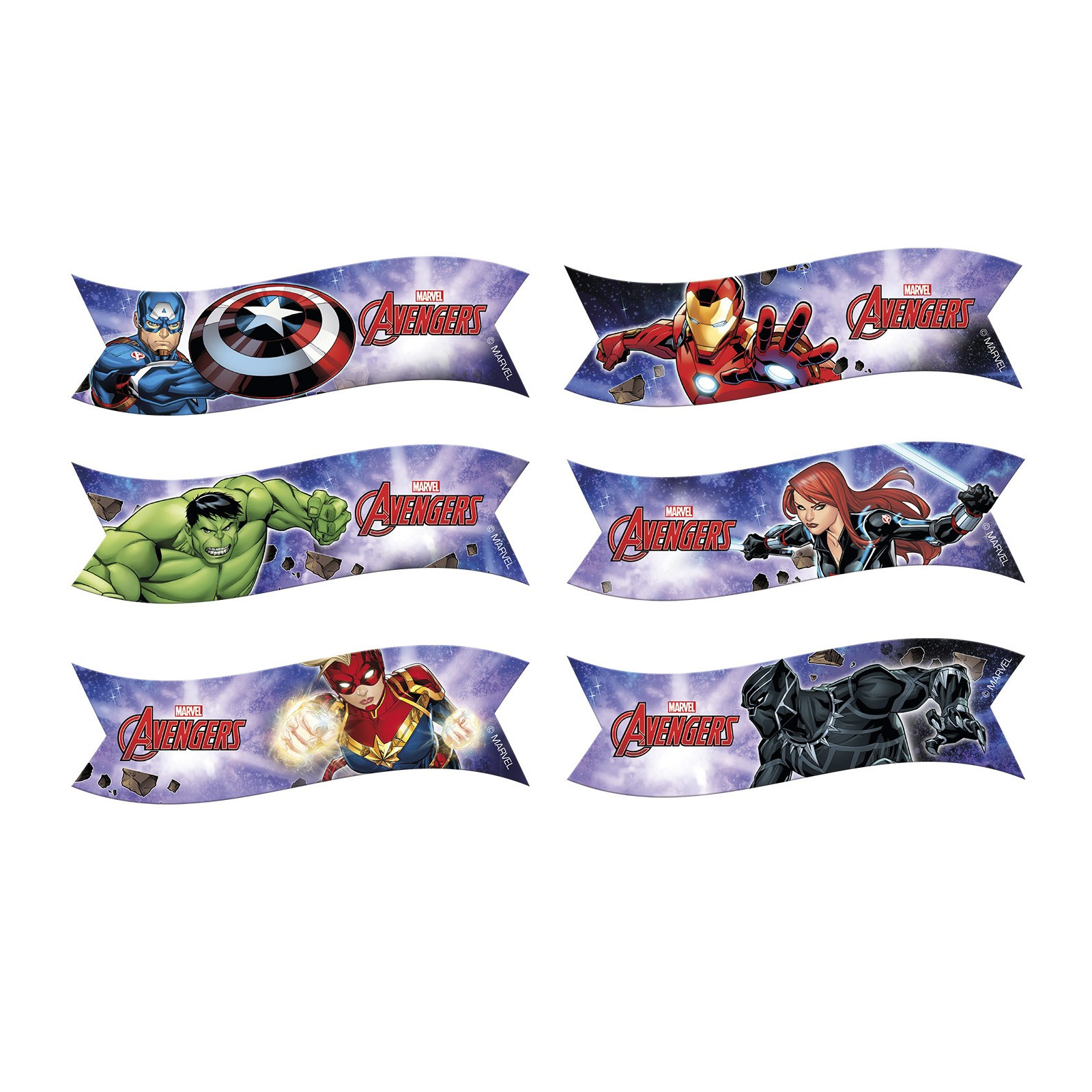 Blister 6 wafer bandeira vingadores 9 2x3 2cm