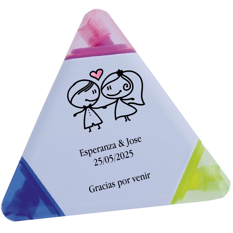 Marcador de casamento tricolor personalizado com nomes e frases