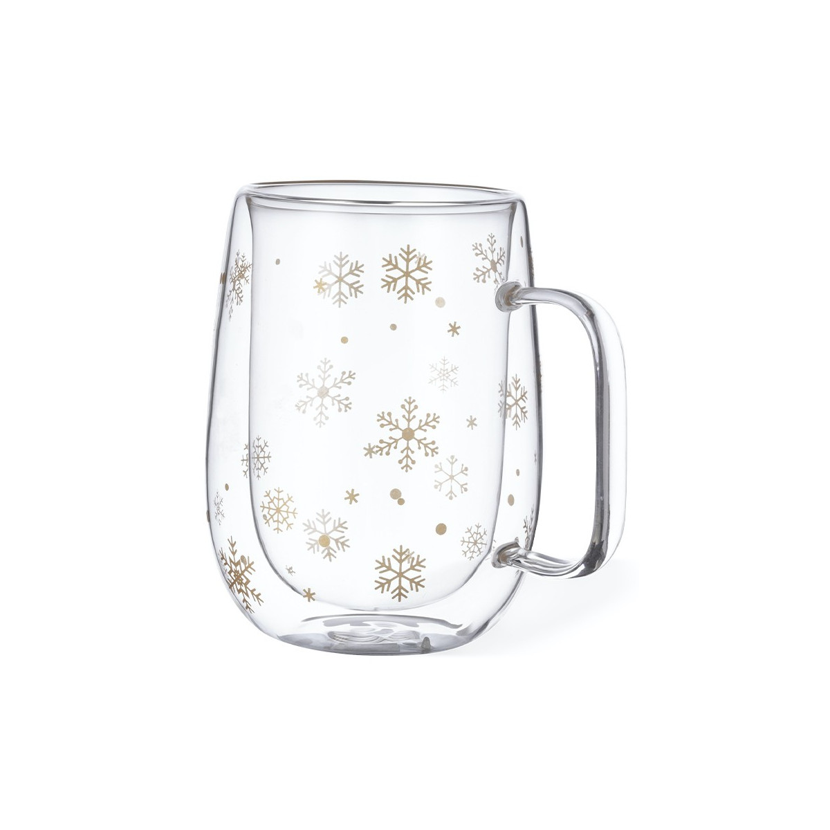 Caneca térmica de vidro com flocos de neve