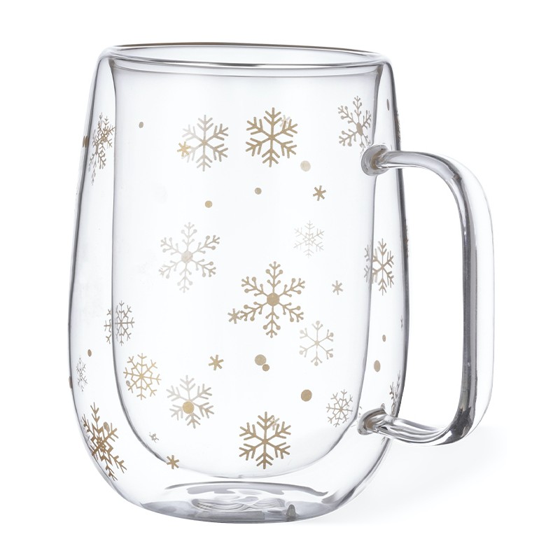 Caneca térmica de vidro com flocos de neve