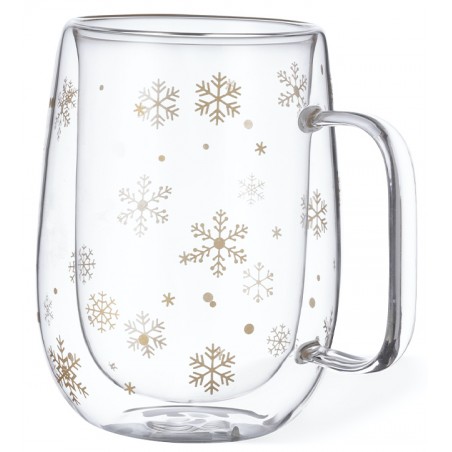 Caneca térmica de vidro com flocos de neve