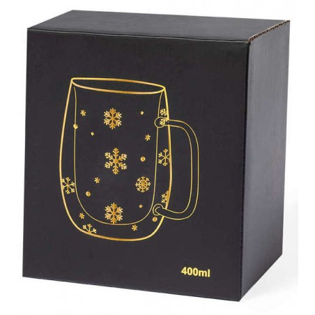 Caneca térmica de vidro com flocos de neve