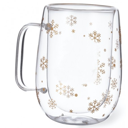 Caneca térmica de vidro com flocos de neve