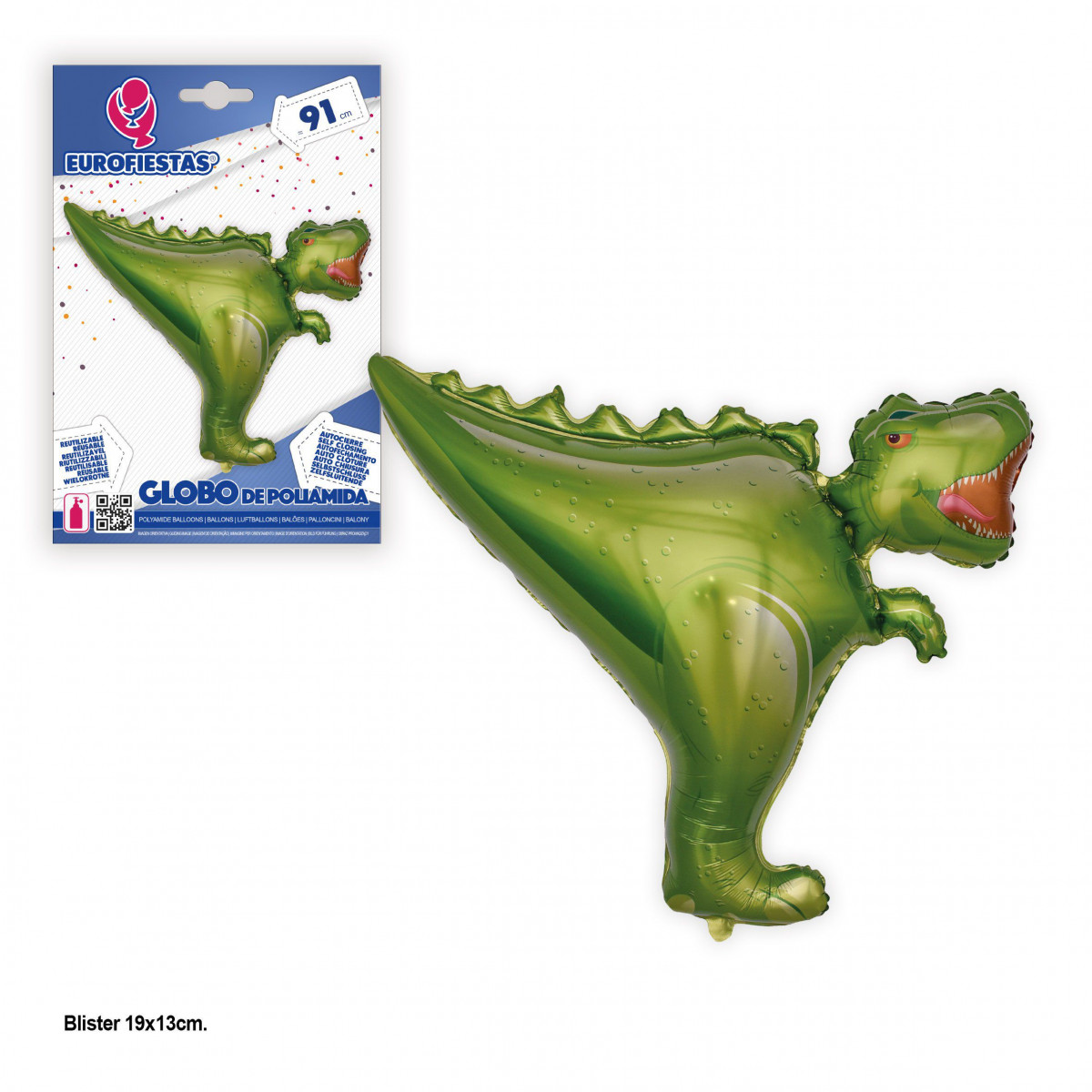 Balão foil 91x76cm t rex verde