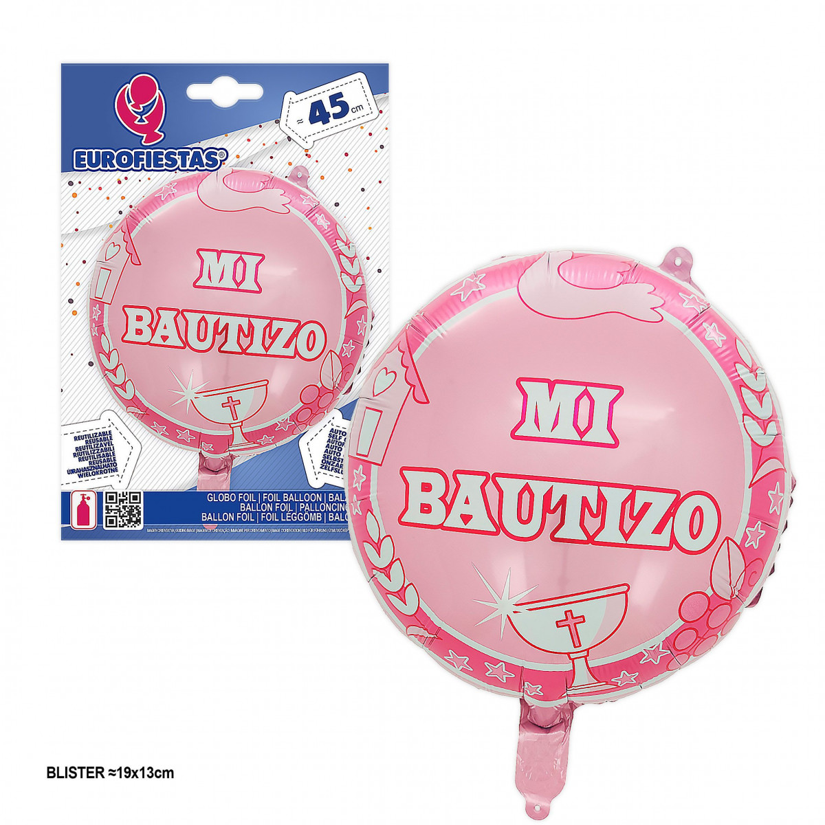 Balão foil redondo meu batismo rosa 45cm