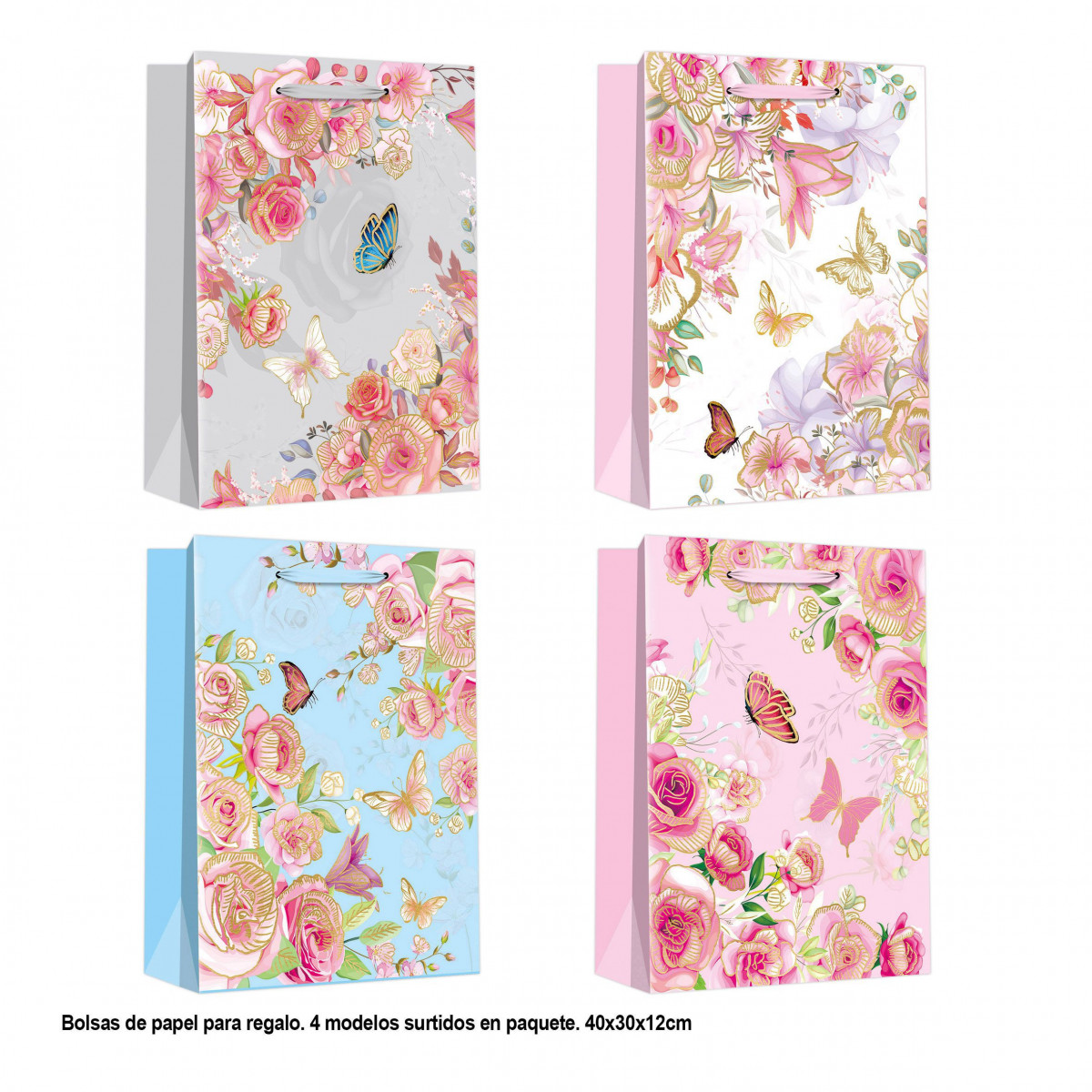 Saco Presente Borboletas E Flores 40X30X12Cm 4Ms Gr