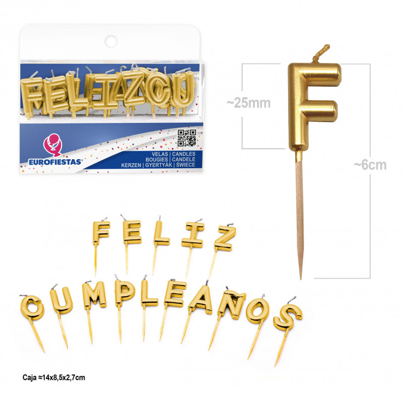 Velas letras feliz aniversário ouro