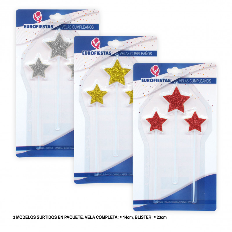 3 velas estrela glitter 3cs