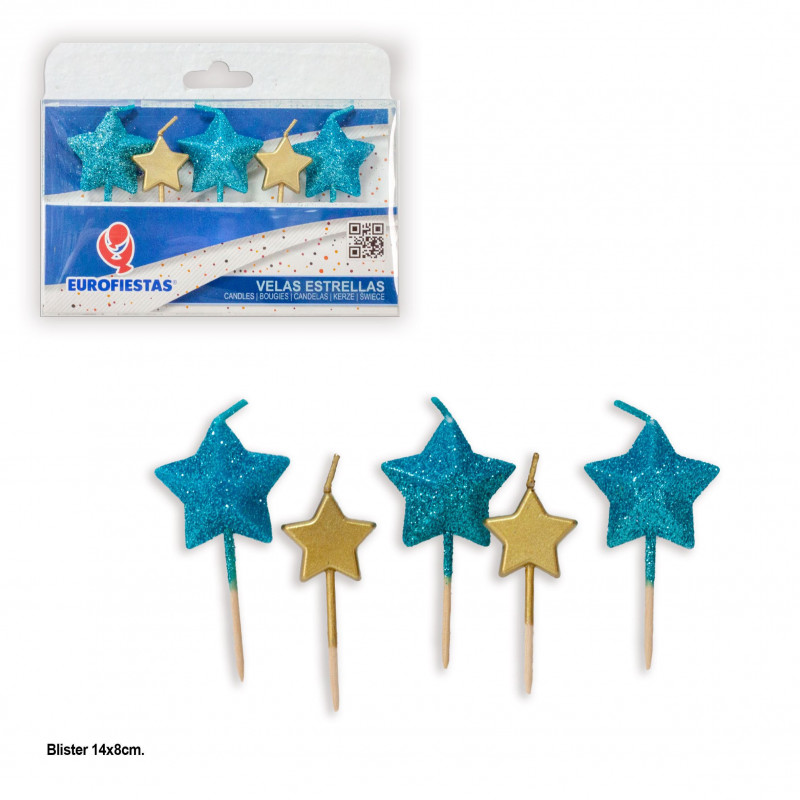 Velas estrela 6 glitter azul