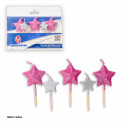 Velas estrela 6 glitter rosa