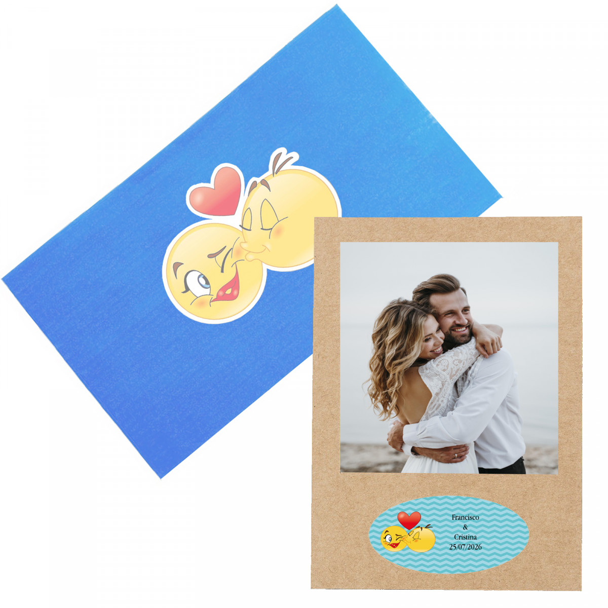 Porta fotos com imã de geladeira com envelope decorativo e adesivos personalizados