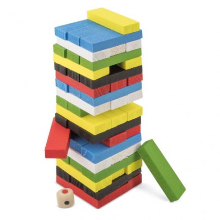 Jenga colorida com bolsa e adesivo personalizado