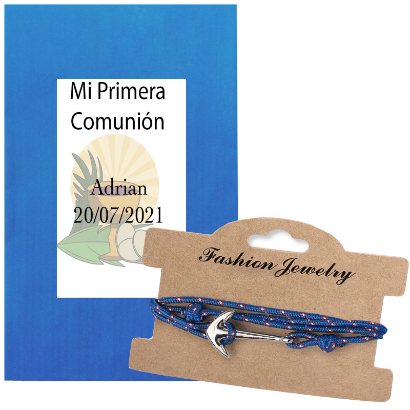 Pulseira com âncora e envelope com adesivo personalizado para comunhão