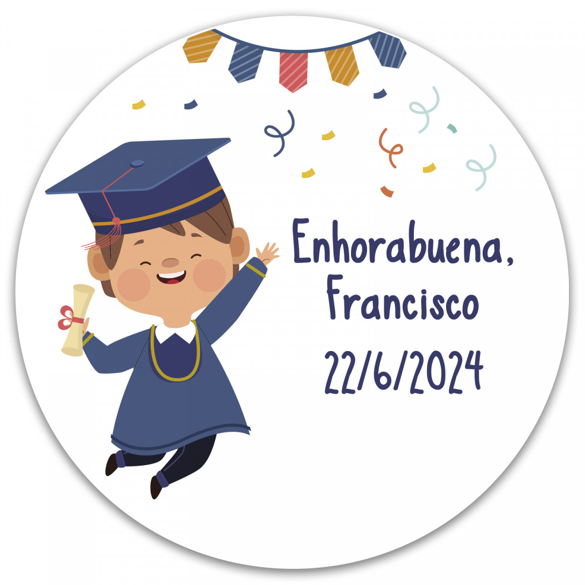 Adesivo de 3 cm. personalizado para formatura de menino