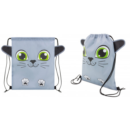 Mochila em formato de gato com garrafa de água com adesivo personalizado