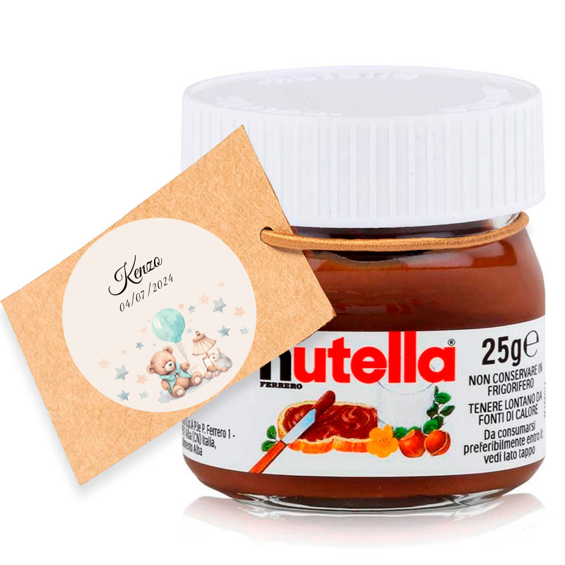 Nutela 25 gr. com etiqueta personalizada para detalhes de batismo