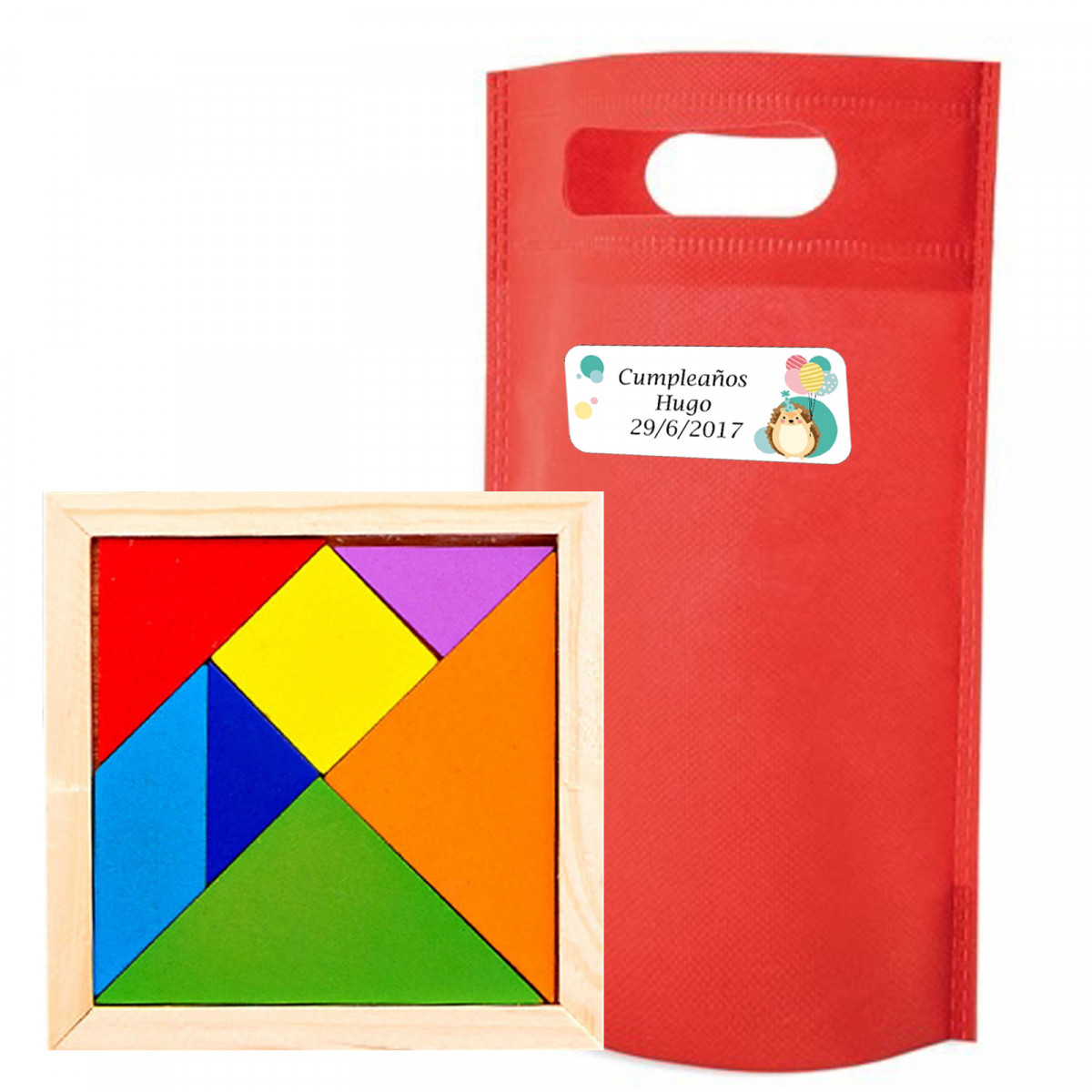 Tangram para crianças em saco de presente com adesivo para personalizar