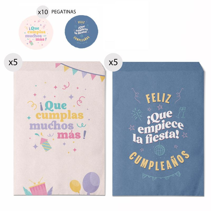 Conjunto de 10 envelopes de papel com adesivos para presentes de aniversário com mensagens