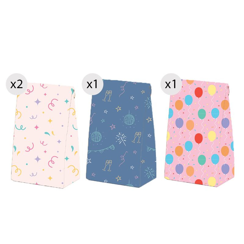 Conjunto de 4 sacos de presente de papel com estampas divertidas