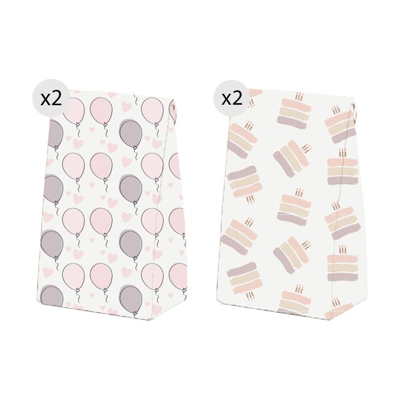 Conjunto de 4 sacos para presentes e lembrancinhas de aniversário com design pastel