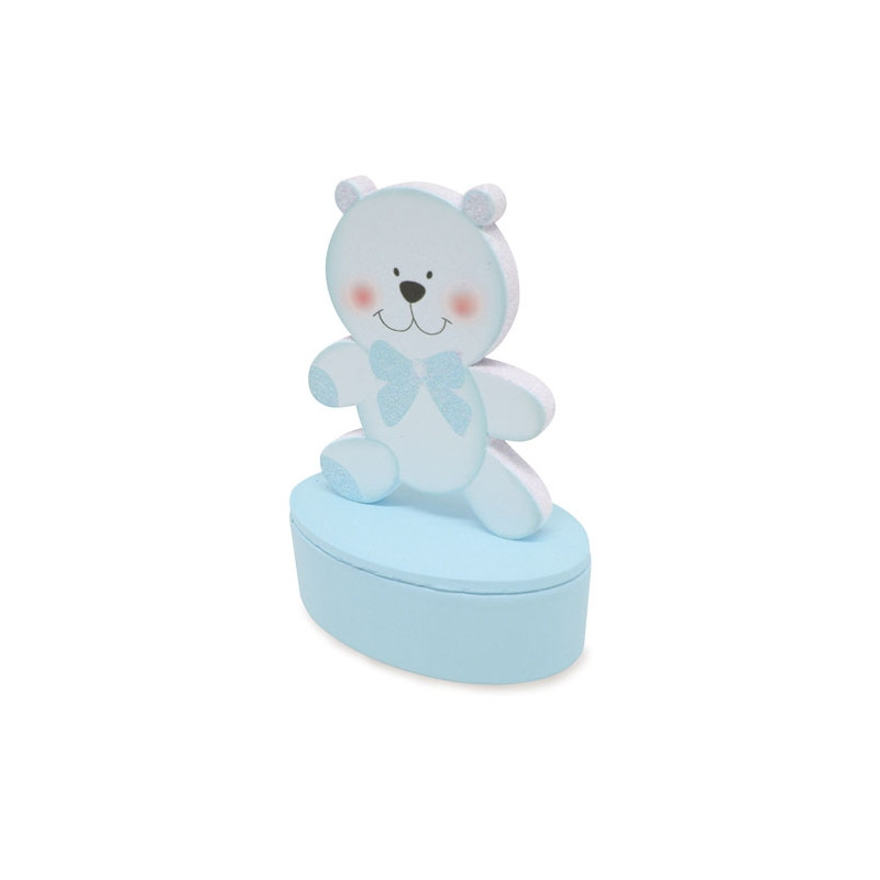 Caixa magnetizada com figura de urso para batizado