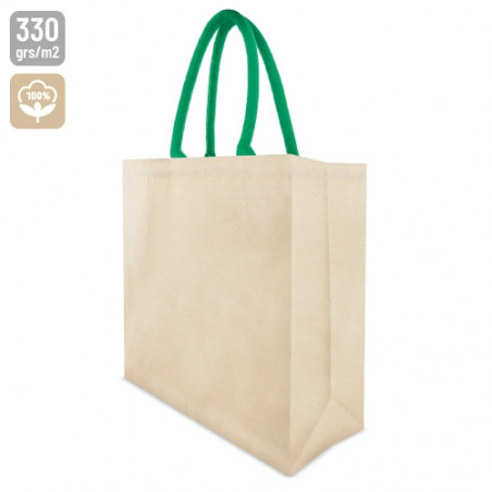 Bolsa de algodão de cor natural com alça colorida para o verão - Saco de algodão confortável colorido