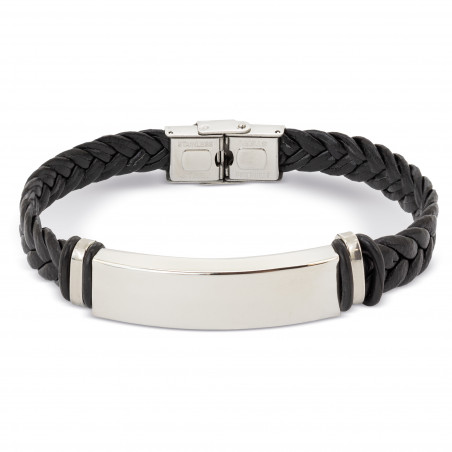 Pulseira masculina em aço com placa de prata