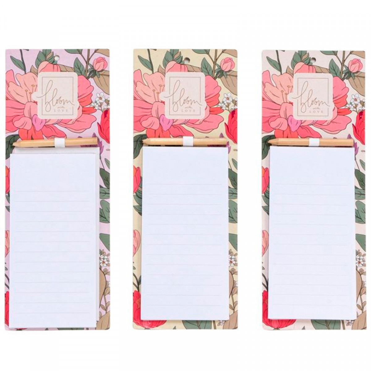 Bloco de notas com ímã e lápis floral para detalhes