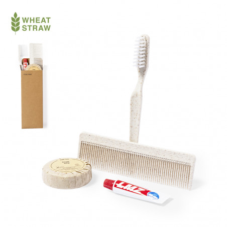 Conjunto de higiene com escova e pasta de dentes sabonete e pente apresentado em caixa kraft - Conjunto de higiene com escova e pasta de dentes sabonete e pente apresentado em caixa kraft