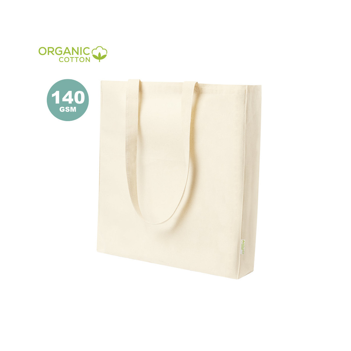 Saco de algodão orgânico de cor natural com alças compridas para presentear - Bolsa Casim