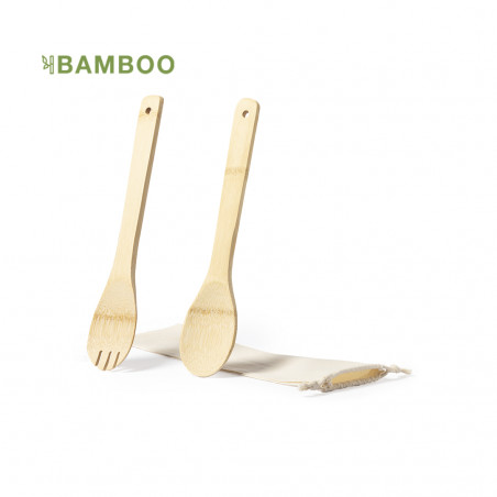 Utensílios para salada em madeira de bambu para levar - Conjunto Salada Berter