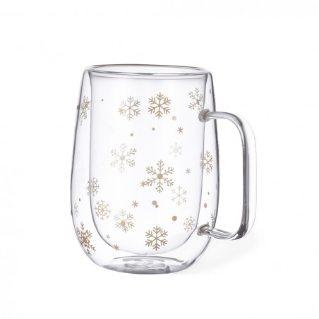 Caneca térmica de vidro com flocos de neve - Caneca térmica de vidro com flocos de neve