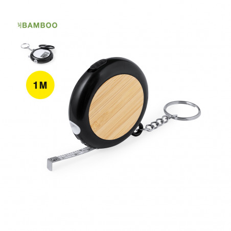 Chaveiro flexômetro multiferramenta de bambu com fecho flip para presente - Fita métrica multiferramenta Wilco 1m