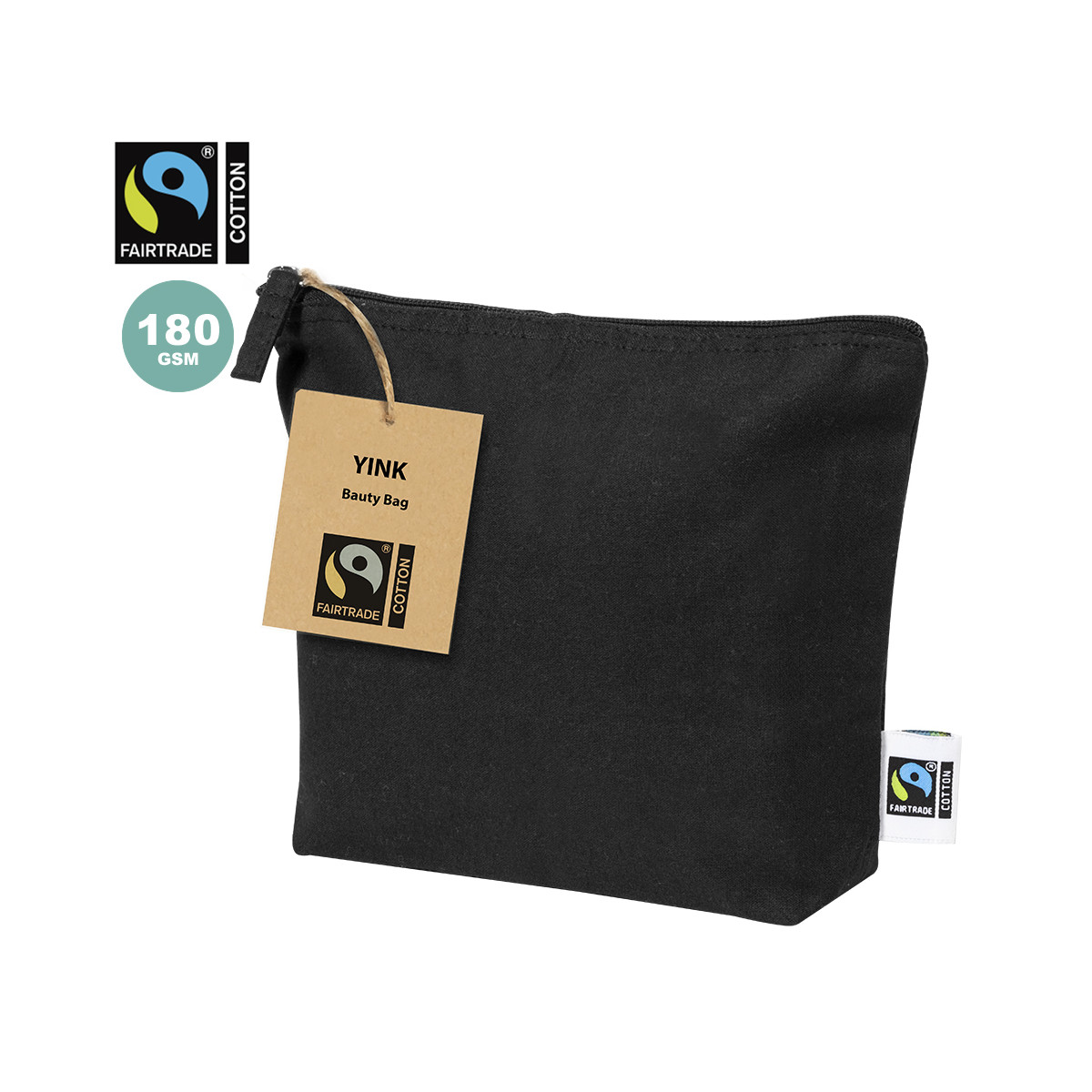 Bolsa de toalete preta de algodão de comércio justo para dar de presente - Bolsa de toalete Yink Fairtrade