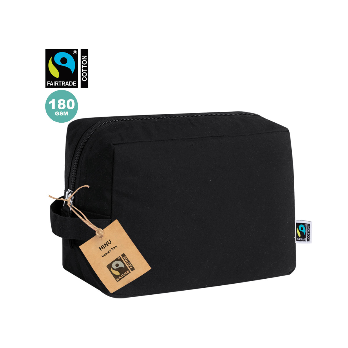 Bolsa de toalete preta com alça para dar de presente - Bolsa de higiene Hinu Fairtrade