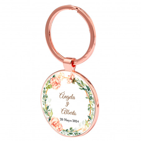 Chaveiro personalizado em ouro rosa para detalhes do casamento