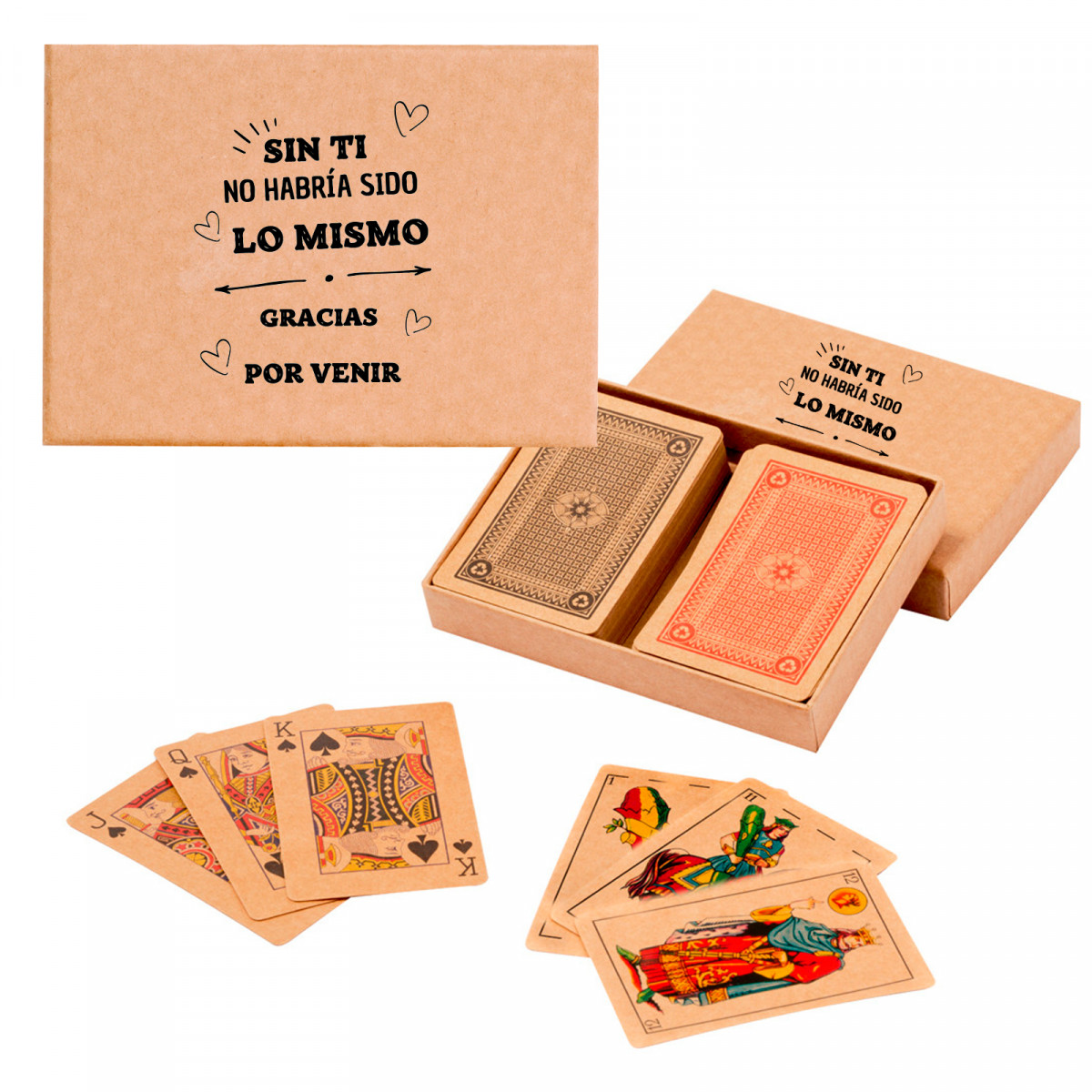 Conjunto de cartas de baralho espanholas e francesas com adesivo de agradecimento para detalhes