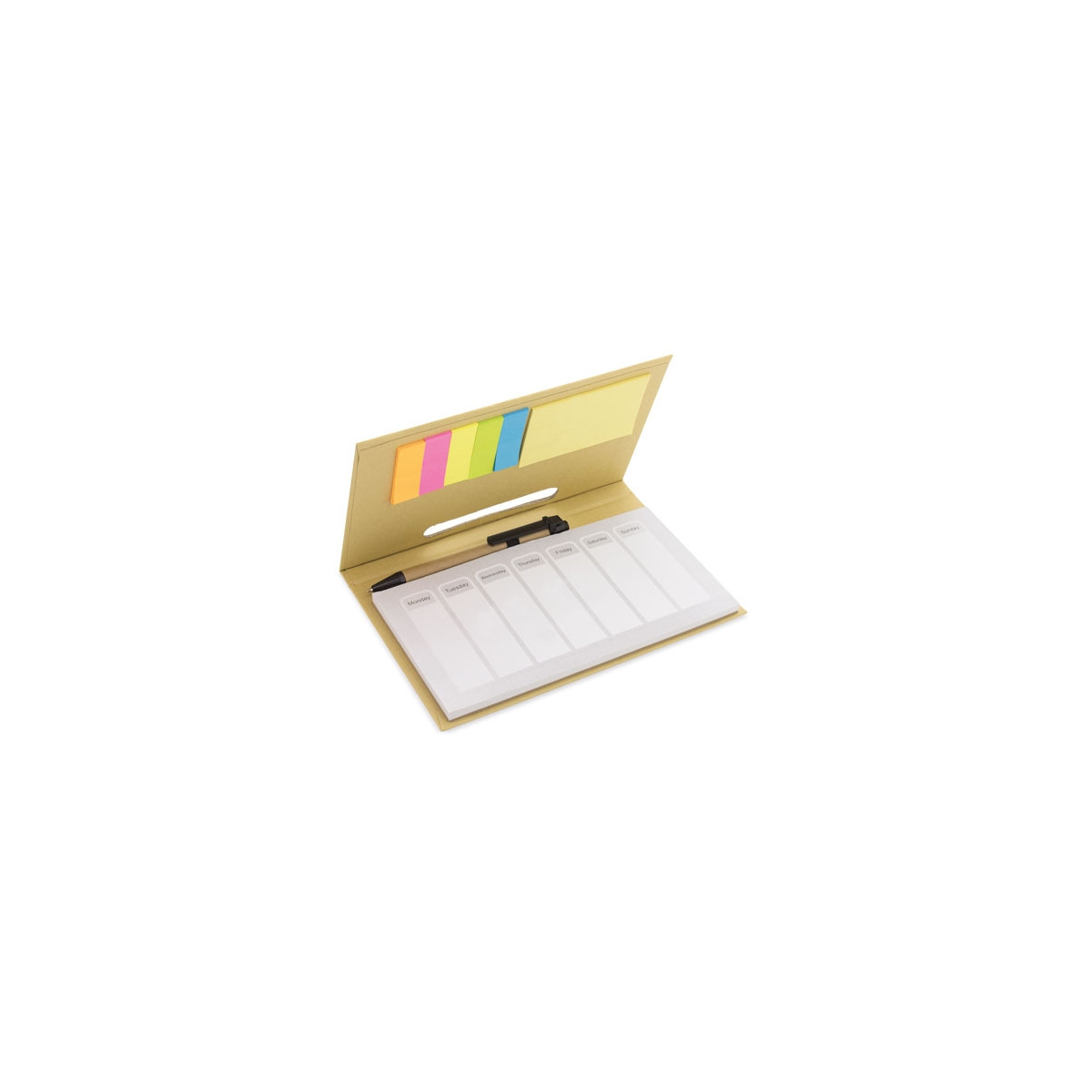 Organizador de mesa post-it com caneta kraft - Vade de mesa com planejamento de marcadores