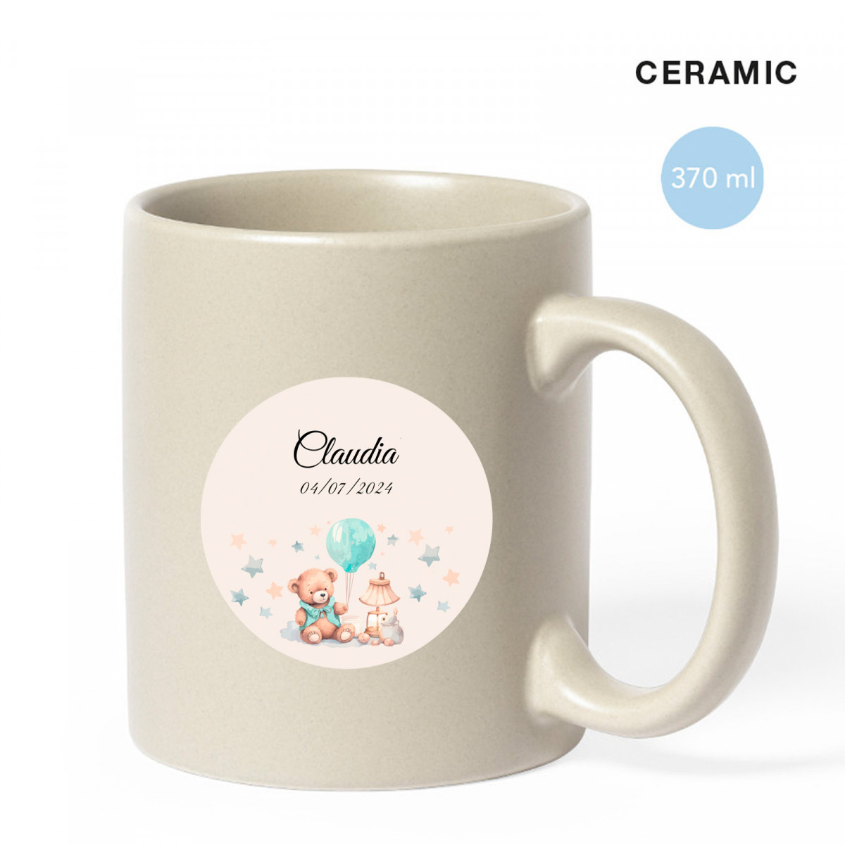 Caneca de cerâmica personalizada para detalhes de batismo