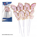 Toppers de borboleta rosa com bordas douradas 18 cm 10 unidades