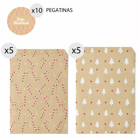 Envelopes de presente 16x24 para Natal em papel kraft 10 unidades e adesivos