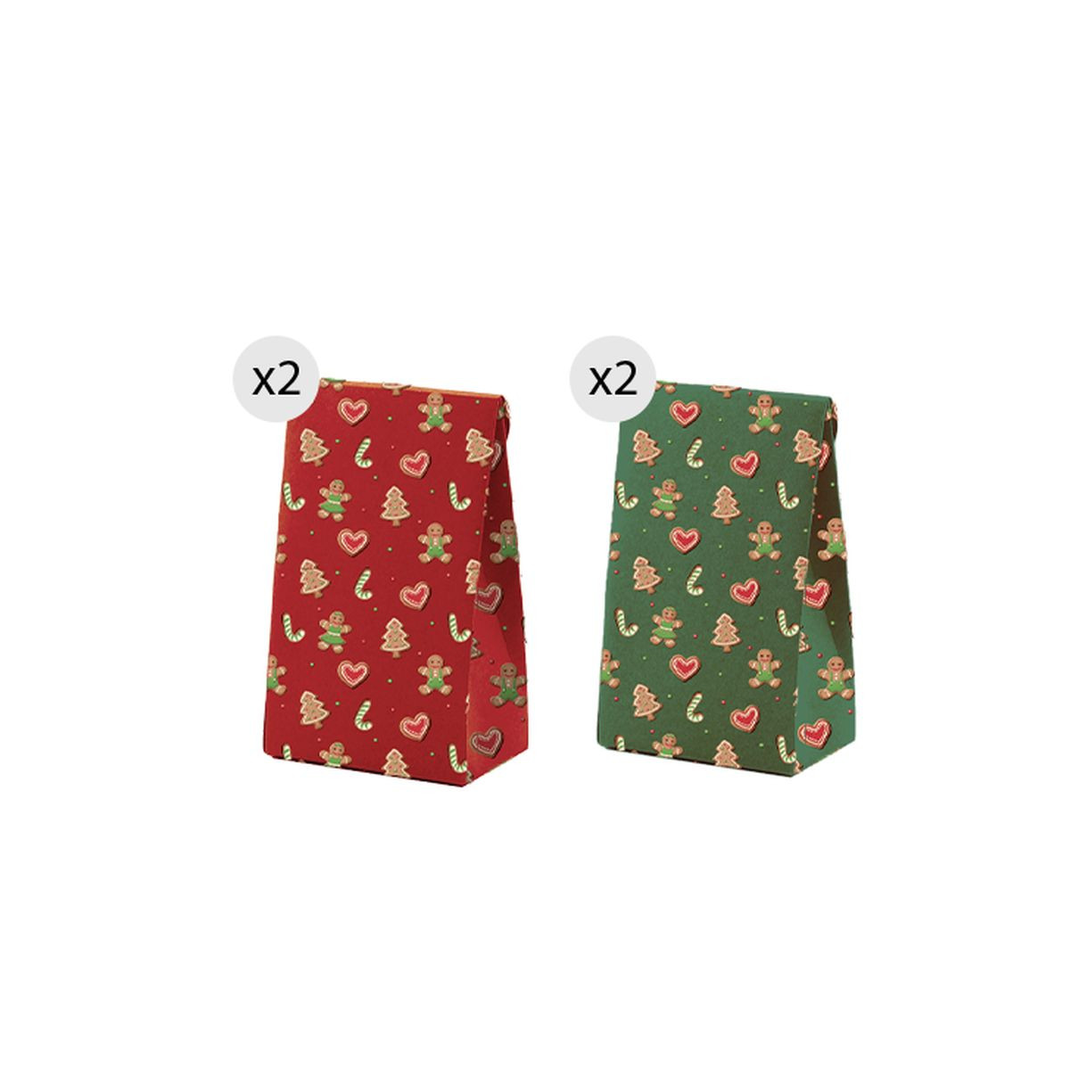 Sacos para presentes de Natal 4 unidades 11,5x14cm verdes e vermelhos com motivos