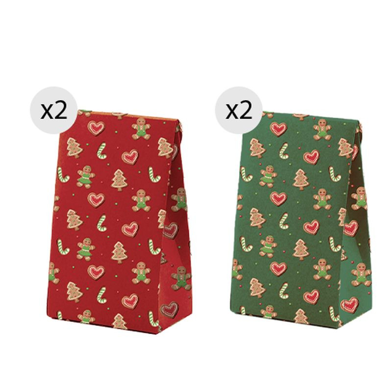 Sacos para presentes de Natal 4 unidades 11,5x14cm verdes e vermelhos com motivos