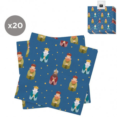 Guardanapos de papel azul Três Reis Magos 20 unidades 33x33 para o Natal