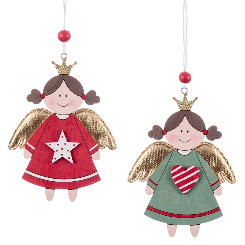 Enfeites de anjo de madeira para decoração de Natal